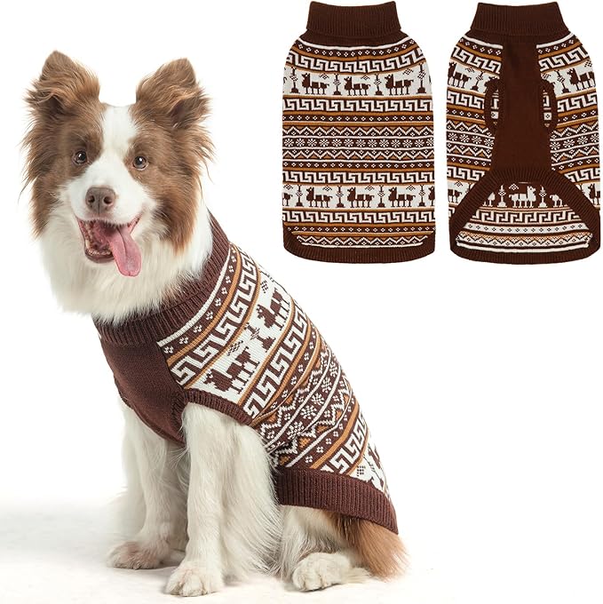 SCENEREAL Turtleneck Dog Sweater for Small Medium Large Dogs Girls Boys, Knit Pet Pullover Puppy Clothes Cold Weather Coats, Holiday Outfits Sweatshirt for Christmas, Khaki ML