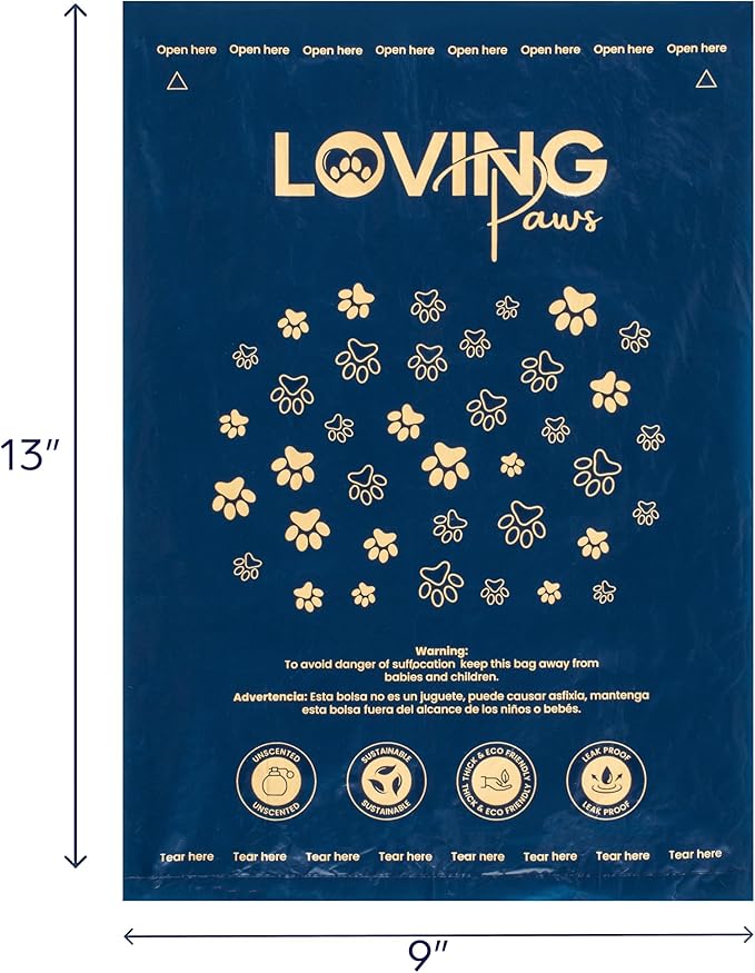 LOVING Paws Poop Bags - 140 Heavy Duty, Extra Thick & Leak Proof, Count Easy Open Refill Rolls (140 Bags)