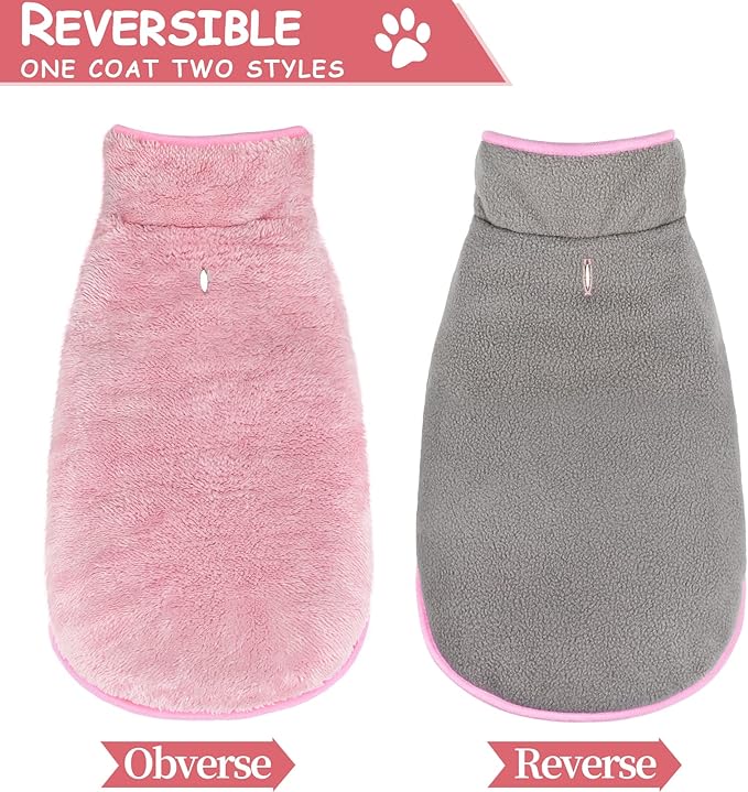 Malier Dog Winter Coat, Reversible Fleece Dog Cold Weather Coats, Windproof Warm Snow Puppy Jacket Vest Pet Clothes for Small Medium Large Dogs (Pink, X-Small)