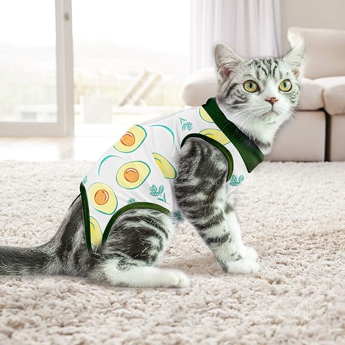 Cat Professional Surgical Recovery Suit,E-Collar Alternative for Cats Dogs,After Surgery Wear, Pajama Suit,Home Indoor Pets Clothing (L (8.5-11 Ibs), Avocado)