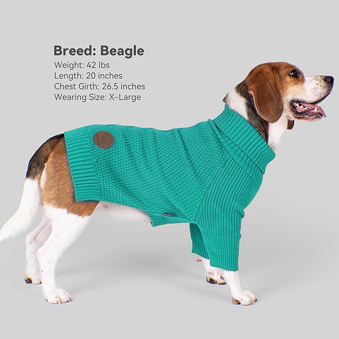 cyeollo Small Dog Sweater, Warm Stretchy Sweaters for Small Dogs Girl, Pullover Knitted Thermal Winter Big Dog Clothes with Sleeves, Turtleneck Pet Beagle Border Collie Apparel, Aqua Green L