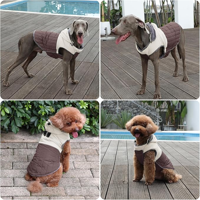 Detachable Hooded Dog Coat with Harness for Medium Dogs,Super Warm Fleece Puppy Jacket for Cold Winter Doggie Coats,Brown L