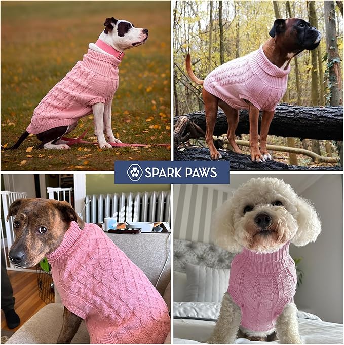 Spark Paws Knit Dog Sweater – Ultra Soft Warm Winter Dog Sweater for Small, Medium & Large Dogs – Stretch Fit Pet Sweater for French Bulldog, Pitbull, Girl & Boy Dogs Jacket, (Pink Cableknit, XL)