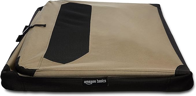 Amazon Basics Folding Soft Crate for Cat, Dog, Rabbit, Portable and Collapsible, 36 Inch, Tan, L 36" x 24" x 24"