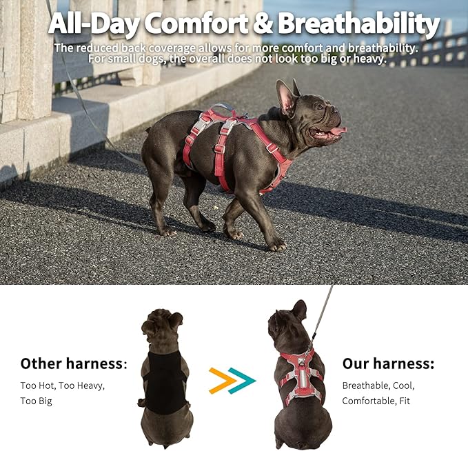 Huntboo Escape Proof Dog Harness, Secure Dog Harness No Escape, Fully Reflective Harness with Handle, Breathable, Durable, Adjustable Vest for Medium Dogs Walking,and Running Gear (Red,M)