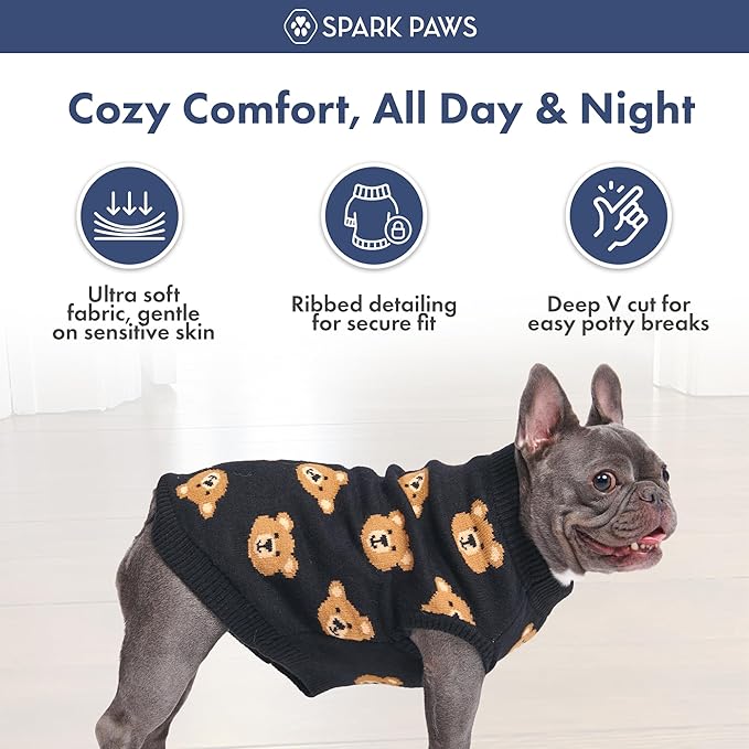 Spark Paws Knit Dog Sweater – Ultra Soft Warm Winter Dog Sweater for Small, Medium & Large Dogs – Stretch Fit Pet Sweater for French Bulldog, Pitbull, Girl & Boy Dogs Jacket, (Broken Teddy, S)
