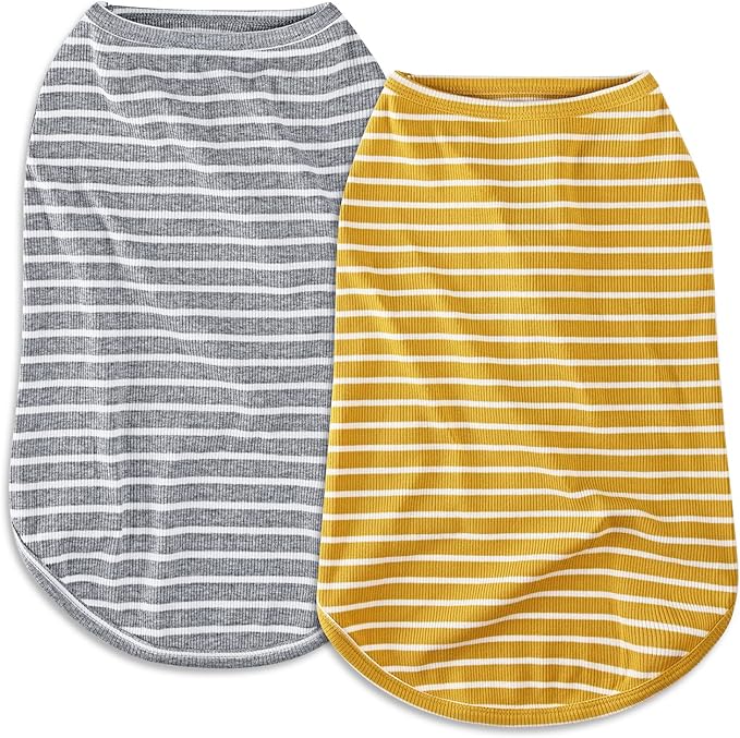 Koneseve Dog Shirt Vest Lightweight Stretchy Dog T-Shirts Soft Cool Sleeveless Stripe Vests Breathable Clothes for Puppy Kitty Cats Small Medium Large Dogs 2 Pack Yellow + Light Grey [ 2XL ]