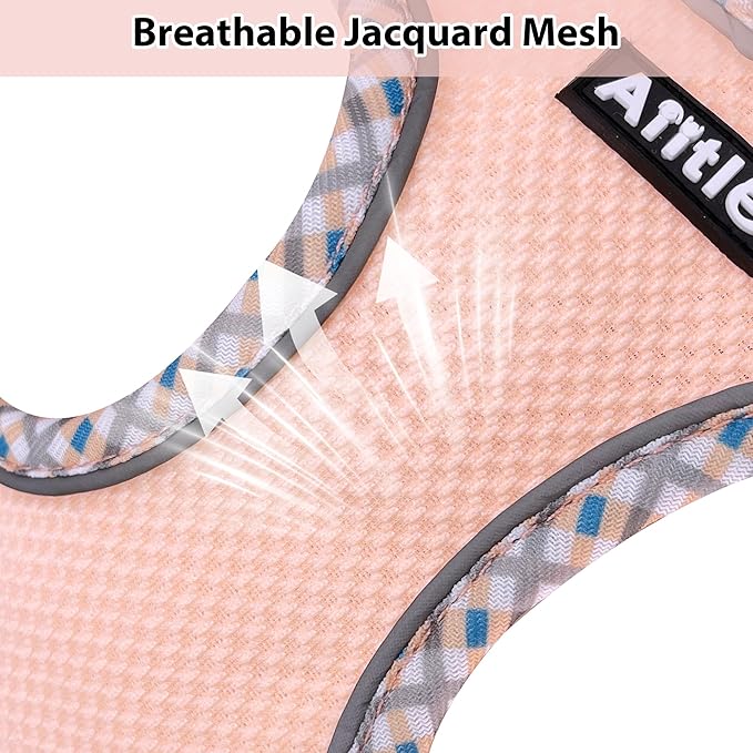 AIITLE Small Dog Harness - Breathable Double-Layer Jacquard No-Choke Vest, Durable Anti-Tear Fabric with Reflective Trim - Perfect for Running, Parties, Daily Walks (Pink, XS)