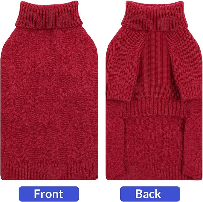 ASENKU Dog Sweater for Medium Dog Girls Boys, Fall Winter Turtleneck Long Sleeve Pet Christmas Sweater, Pullover Sweatshirt for French Bulldog, Dachshund, Red, L