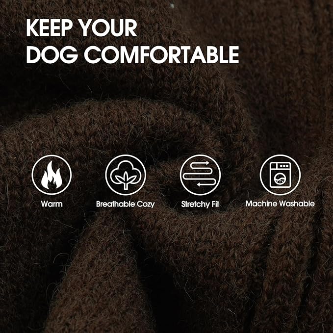 IECOii Dog Sweaters for Medium Dogs Girl Boy,Holiday Knit Doggy Sweatshirt with Sleeve,Turtleneck Thick Warm Dog Sweaters for Winter,Pullover Knitwear for French Bulldog,Boston Terrier (Brown, L)