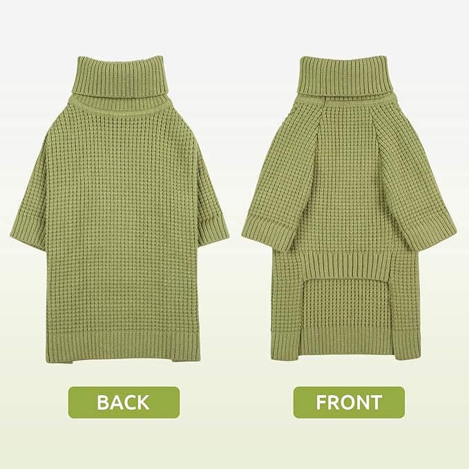 Queenmore Large Dog Sweater, Turtleneck Dog Sweater with Check Pattern, Fall Winter Warm Dogs Sweater for Large Breeds, Solid Pull-on Pet Sweater for Cats, Green XXL