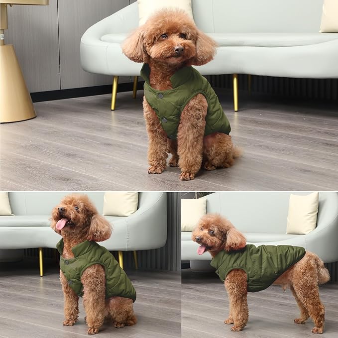2 Layers Fleece Lined Warm Dog Jacket for Winter Cold Weather,Soft Windproof Large Dog Coat,Green XXXL
