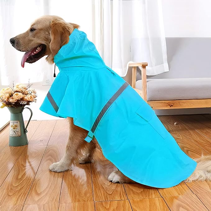 NACOCO Large Dog Raincoat Adjustable Pet Water Proof Clothes Lightweight Rain Jacket Poncho Hoodies with Strip Reflective (XXL, Lake Blue)