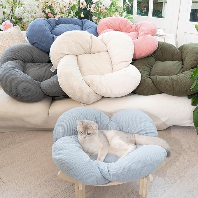 CHEERHOME PETS Elevated Cat Bed Wooden with Cushion Fluffy Pet Couch Sofa for Indoor Cats Raised Kitty Lounge Chair Suitable for Puppy, Cat Furniture(Light Blue)