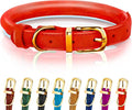 OOPSDOGGY Reflective Rolled Leather Dog Collar Adjustable Soft Padded Pet Collar for Small Medium Large Breed Dogs (Red, XS, 8"-11")