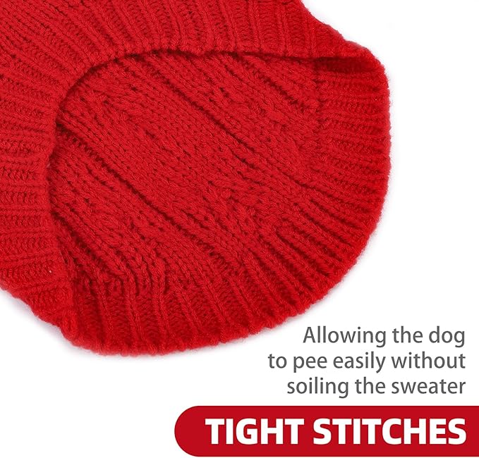 PUPTECK Dog Sweater, Turtleneck Warm Knitted Pullover Coat, Thick Cable Knitwear Clothes in Winter, Pet Apparel Outfits for Large Dogs, for Cold Weather Indoor & Outdoor, Red XL