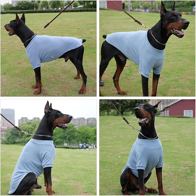 Lovelonglong Ribbed Dog T-Shirt Cotton Knitted Dog Sweaters for All Season Pet T-Shirts for Large Medium Small Dogs Grayish Blue L