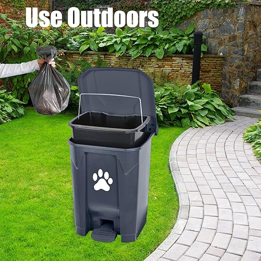 Pooper Scooper for Large Dogs, Dog Poop Trash Can Outside with Long Handle Poop Scooper Set and 40 Waste Bags, Dog Waste Trash Can Odor Control with Removable Inner Bin for Yard Garden, Grey 20 L