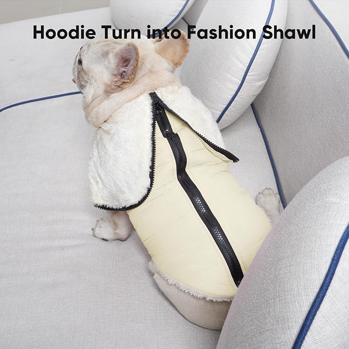 Fleece Lining Dog Hoodie with Harness Built in,Extra Warm Small Dog Jacket in Winter Puppy Coats with Hooded,Light Yellow S