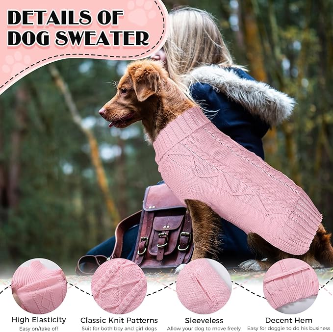 Dog Sweaters for Small Medium Large Dogs Girl, Soft Warm Turtleneck Pup Dogs Shirt, Double Knitting Collar for Outdoor Playing, Warm Dog Clothes (L,Pink)