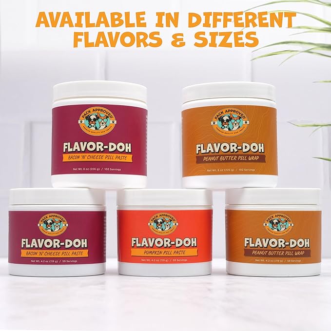 Flavor-Doh - Flavored Pill Wrap for Dogs to Hide Capsules and Create Pill Treats for Dogs - Easy-to-Use Treat Paste for Pet Medication - Bacon n' Cheese (4.2oz)