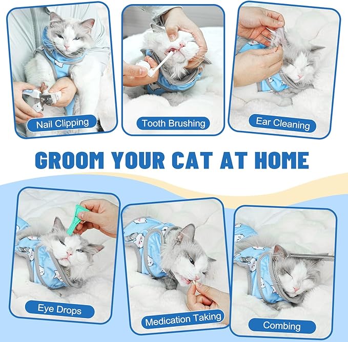 Supet Cat Grooming Hammock, Soft Fabric Nail Clipper Hammock, Self-Adhesive Wrap for Cutting Nails, Quickly Calm Down for Medicine, Teeth Brushing, Ear Cleaning