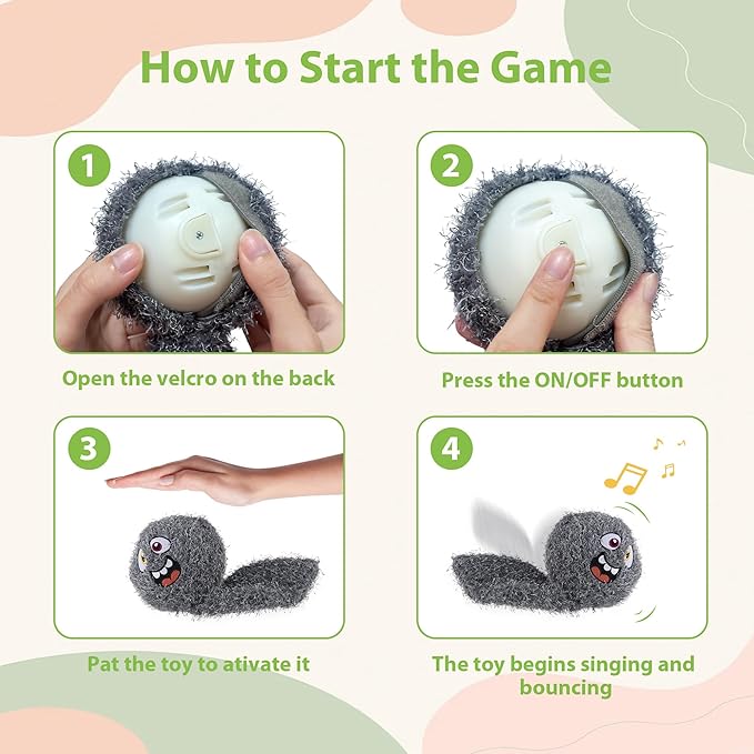PETGEEK Interactive Squeaky Dog Toy, Automatic Moving Vibrating Dog Balls with Plush Cover, Rechargeable Perro Juguetes with Recording and Music Mode, Crinkle Pet Plush Toy for Boredom, Grey