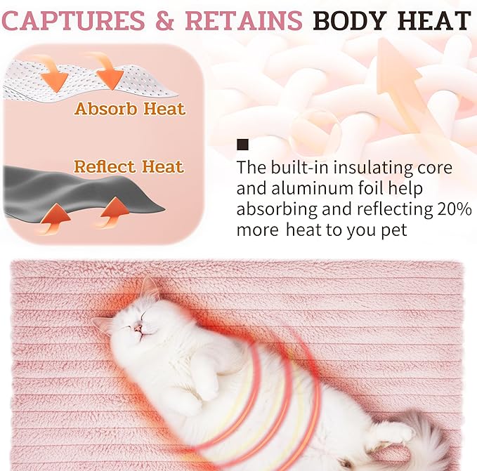 NWK Pack of 4 Fluffy Self Warming Cat Mat, Cat Blanket, Thermal Dog Mat, Washable, Non-Slip Bottom for Sofa & Crate & Kennel & Car Seat (Blush Pink, X-Large (43.5'' X 27.5'' X 0.7''))