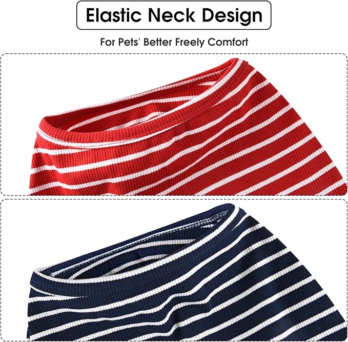 Koneseve Dog Vest Lightweight Stretchy Dog T-Shirts Soft Cool Sleeveless Stripe Vests Breathable Clothes for Puppy Kitty Cats Small Medium Large Dogs 2 Pack Red + Blue [ 6XL ]