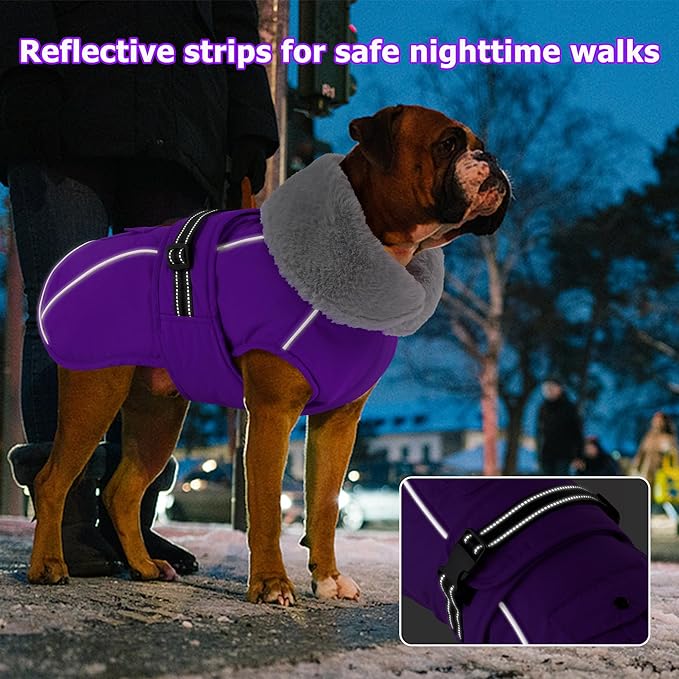 Dogcheer Dog Coat with Pocket, Waterproof Dog Jacket with Adjustable Buckle, Reflective Puppy Winter Coat Warm Turtleneck Fleece SnowJacket for Small Medium Large Dogs - Purple 3XL