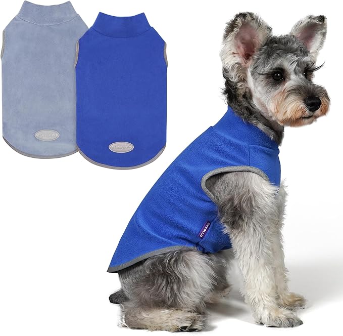 Cyeollo 2 Pack Fleece Dog Sweater Stretchy Vest Pullover Jacket with Reflective Stripe for Small Medium Dogs Blue, Mist Blue, XL