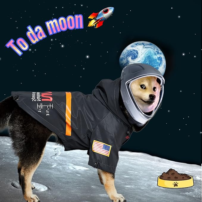ChoChoCho NASA Dog Raincoats, Reflective Rain Jacket Water Proof, Cat & Puppy Stylish Streetwear Outfit for Dogs (Black, S)