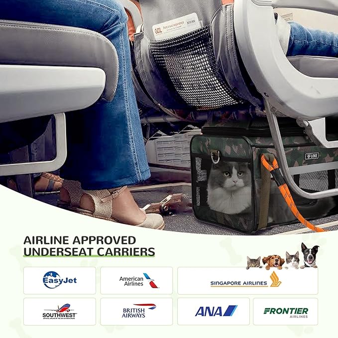 Lekereise Top Expandable Pet Carrier TSA Airline Approved Soft Sided Underseat Up to 12lbs Travel Carriers for Small Cats and Dogs with Convertable Dog Leash and Anti-Scratch Mesh