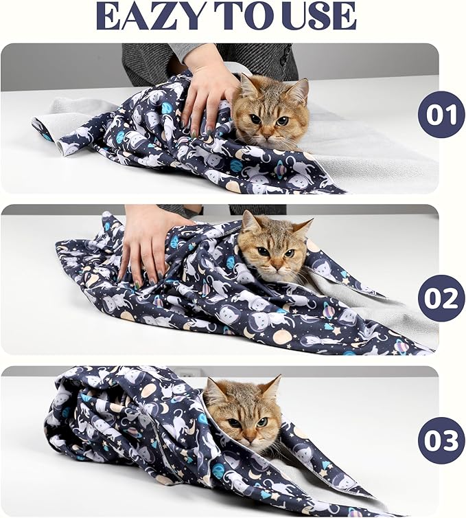 27.6'' Cat Wrap for Cutting Nails, Cat Restraint for Nail Clipping, Cat Swaddle Wrap, Cat Burrito Wrap Can Be Applied to Cat Nail Trimming, X-Large, Within 15lbs