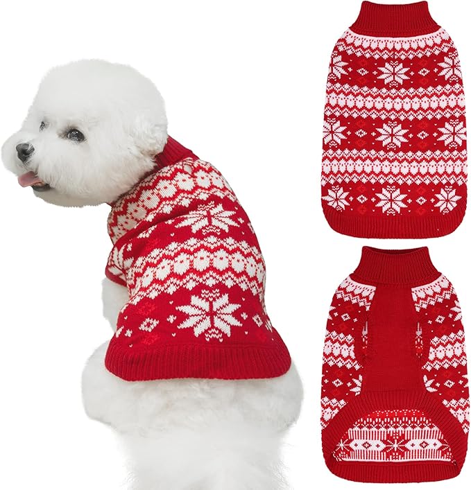 KOOLTAIL Cable Knit Dog Sweater Turtleneck, Cold Weather Pullover Classic Knitwear, Snowflake Pattern Thick Warm Winter Pet Clothes, Dog Christmas Sweater for Small Medium Large Dogs, Red M