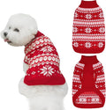 KOOLTAIL Cable Knit Small Dog Sweater Turtleneck, Cold Weather Pullover Classic Knitwear with Leash Hole, Snowflake Pattern Thick Warm Winter Pet Clothes, Medium Dog Christmas Sweater, Red S