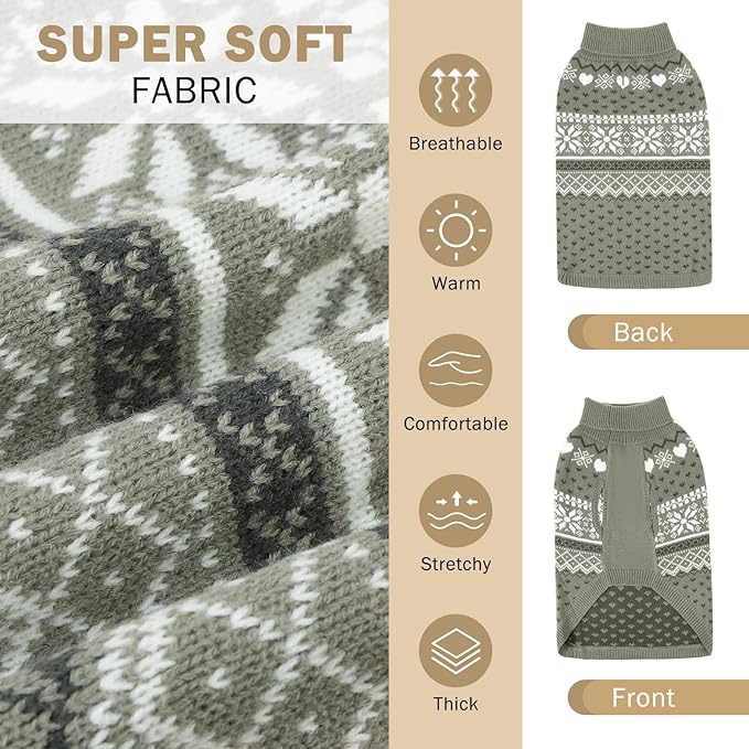 SCENEREAL Dog Sweaters for Large Medium Small Dogs, Soft, Warm Turtleneck Puppy Clothes Sweatshirt, Knitted Ugly Dog Christmas Outfits, Argyle Xmas Pet Cold Weather Coat for Girls Boys
