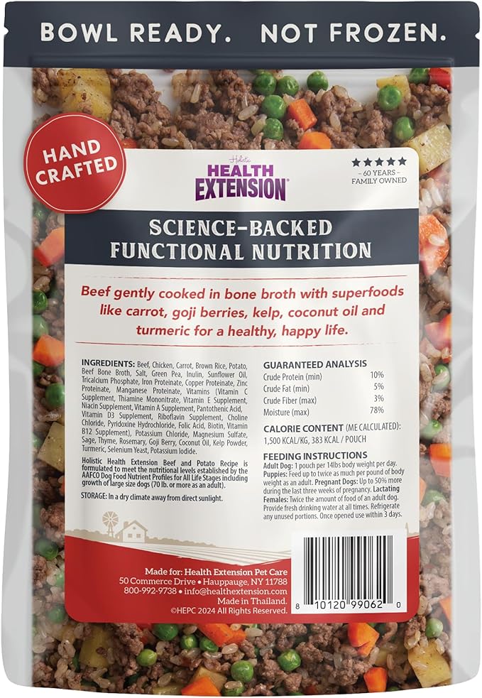 Health Extension Gently Cooked Beef & Potato Dog Food, Human-Grade and Shelf-Stable with Superfoods, Supports Digestion, Immunity, Skin & Coat, 3 oz Pouch (Pack of 10)