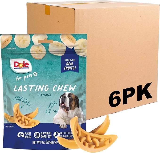 Dole for Pets Freshly Fetched Lasting Chew, Banana Flavor Dog Treats | Flavored with Real Fruit, No Wheat, Corn, Soy, Artificial Flavors, Colors, Preservatives, or Animal Products, 8 Ounce - 6 Pack