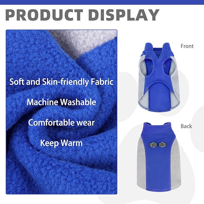 KOOLTAIL Small Dog Sweater - Dog Fleece Vest Jacket with Leash D-Ring for Small Medium Dogs, Soft Pullover Winter Warm Cold Weather Coats, Pet Fall Clothes Outfit for Puppy Cat Boys&Girls, Blue S
