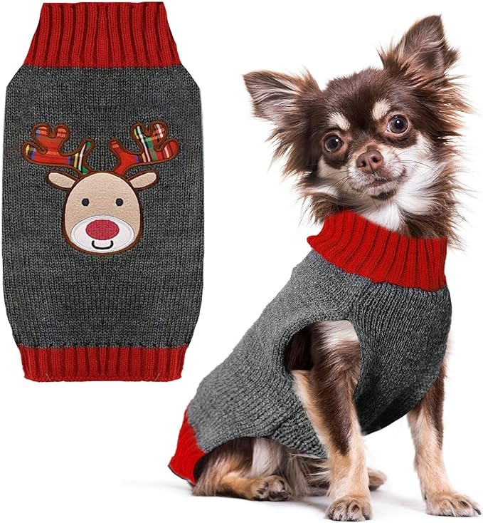 PETCARE Reindeer Christmas Dog Sweater Gray Cat Sweater Vest Cartoon Elk Pet Holiday Dog Clothes Puppy Sweaters for Small Medium Large Dogs Cats Fall Winter Outfits Xmas Dogs Costume,X-Large