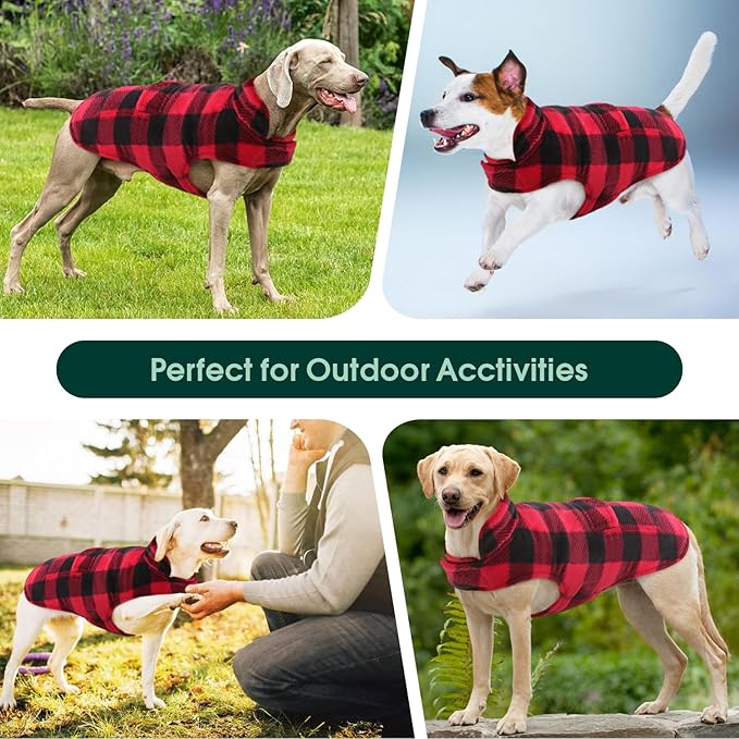 Kuoser Dog Winter Coat, Windproof Dog Fleece Jacket British Style Plaid Cold Weather Doggie Vest Coats, Reversible Cozy Warm Pet Clothes Apparel for Extra Large Size Dogs XXL