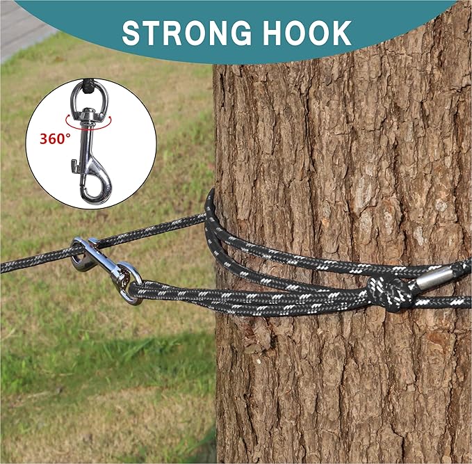 Reflective Cat Leash -50FT Cat Cable Out Escape Proof Walking Leads Yard Long Durable Safe Leash Traning Play Outdoor for Puppies/Kittens/Small Animals(Black)