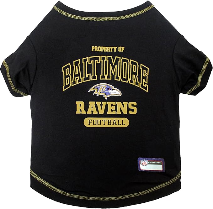 NFL Baltimore Ravens Dog T-shirt Medium. - Licensed Shirt for Pets Team Colored with Team Logos- Premium Stretchable Materials for the comfort of your Dog & Cat