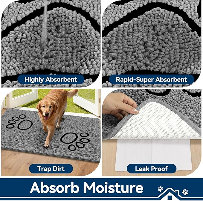 Super Absorbent Dog Door Mat, 48"*30“ Anti Slip Mat for Muddy Paws, Pet Rugs for Dirty Paws Washable That Absorbs Moisture and Dirt, for Dog Cage and Pet Resting Carpet