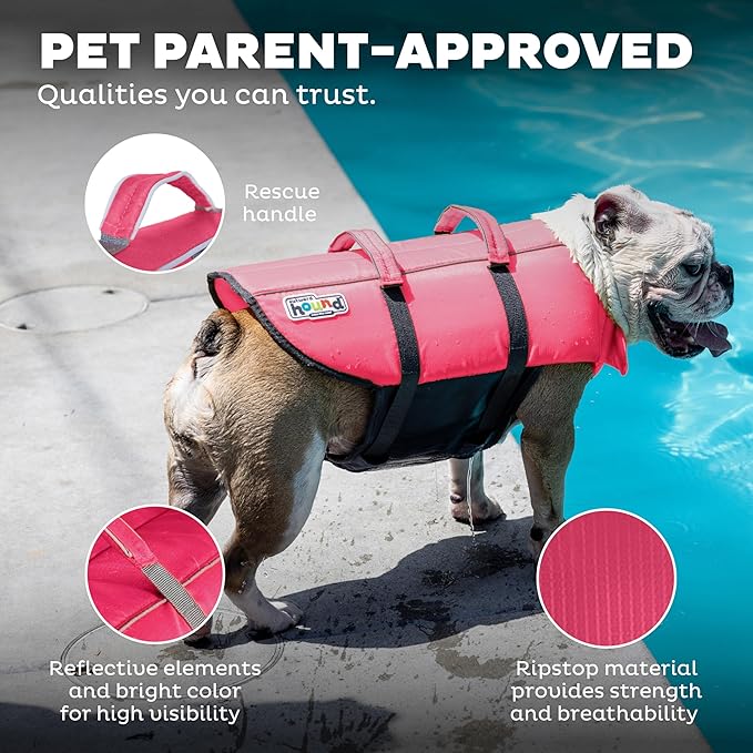 Outward Hound Granby Splash Dog Life Jacket, High-Buoyancy Dog Life Vest for Swimming, Boating, and Water Safety, XS, Pink