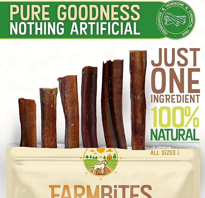 Bully Sticks for Dogs – 100% Natural, Odor-Free, Air-Dried Beef Pizzle, Grain-Free & Fully Digestible Dog Chews – Long Lasting Treats for All Breeds (6 Inch, 25 Pack)
