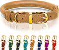 OOPSDOGGY Reflective Rolled Leather Dog Collar Adjustable Soft Padded Pet Collar for Small Medium Large Breed Dogs (Camel, XXL, 20"-24")