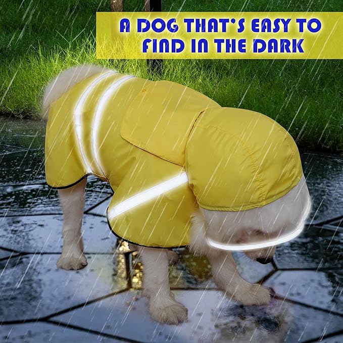 Dog Raincoat, Adjustable Rain Jacket with Hooded Double Layer for Large Medium Small Dogs Puppies, Lightweight Waterproof Rain Coat Poncho with Reflective Stripe Yellow,XL