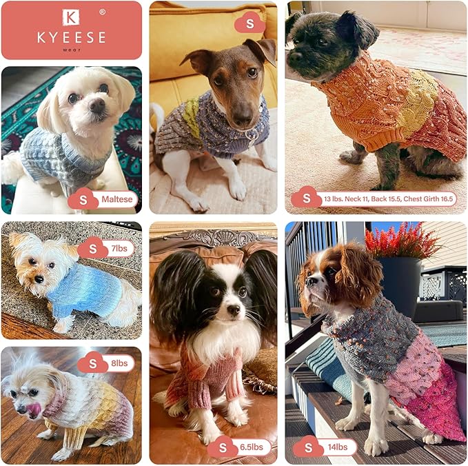 KYEESE Dog Sweater for Small Dogs Thick Cable Knit Dog Turtleneck Knitwear Warm with Sleeves Puppy Sweater Fuzzy, Brown, Small